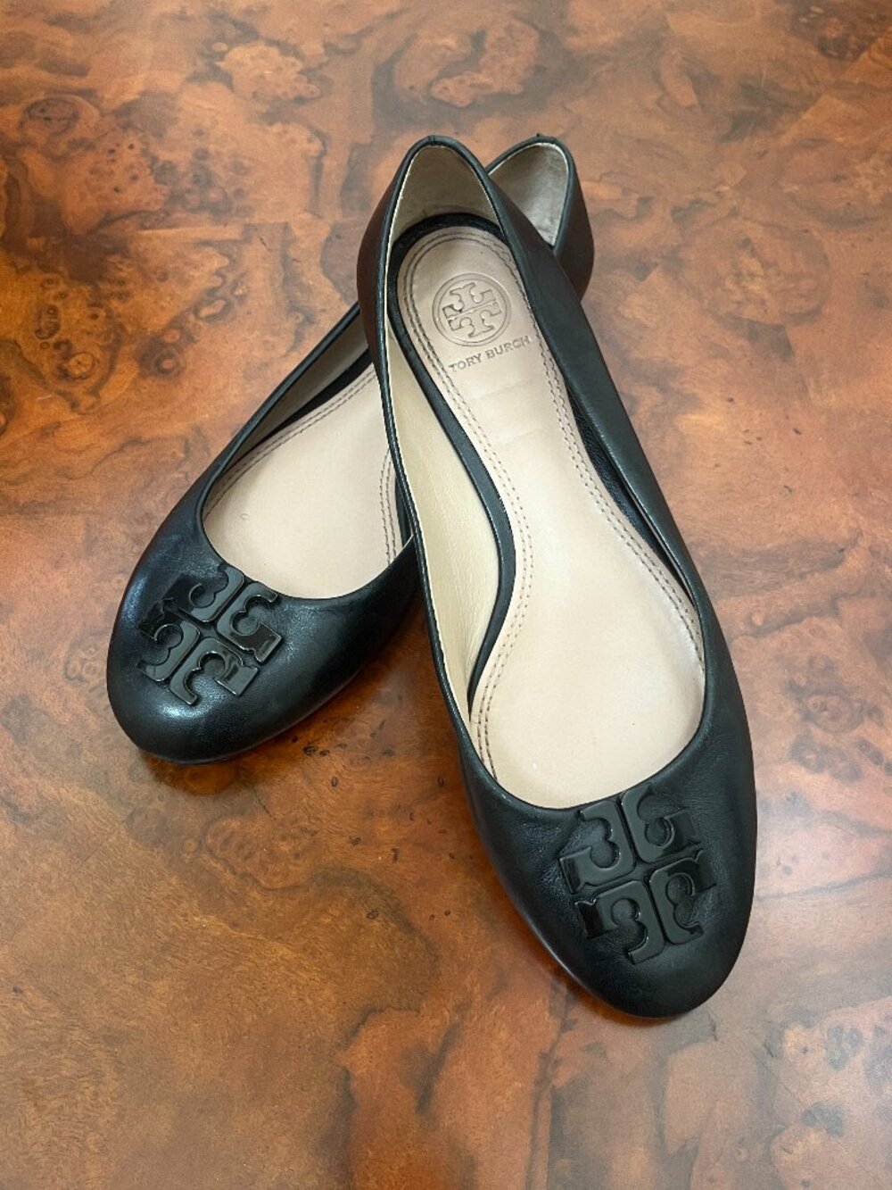 Tory Burch Leather Ballet Flats Black Size 7.5 M